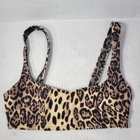 ASOS Design Women Leopard Print Ribbed Bikini Swim Top US 2 - Picture 1 of 5